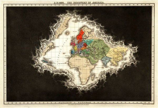 "A.D. 1498. The Discovery of America" from Edward Quin's Historical Atlas (1830).