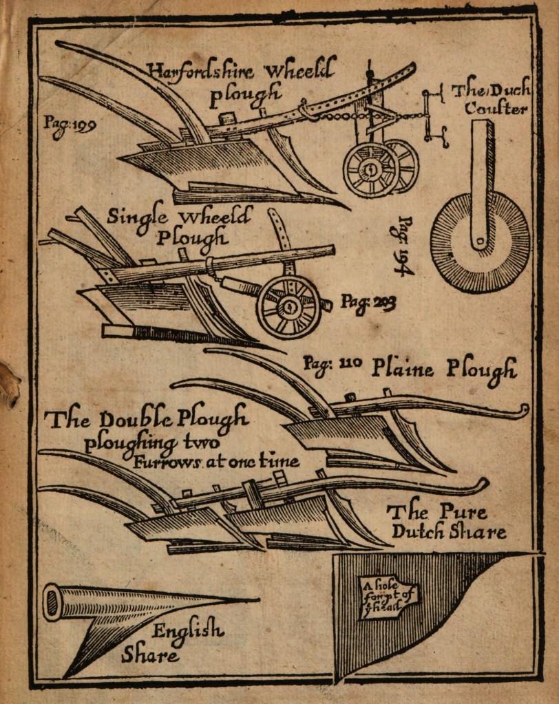A page showing varieties of plow from Water Blith’s English Improver Improved (1649)